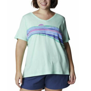 Columbia Women Bluebird Day Relaxed V-Neck Top Green Plus Size 2X